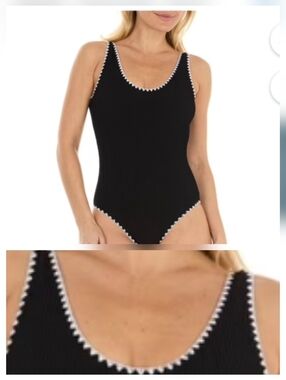 Betsey Johnson UPF 50+ Black Scallop-trimmed Swimsuit
